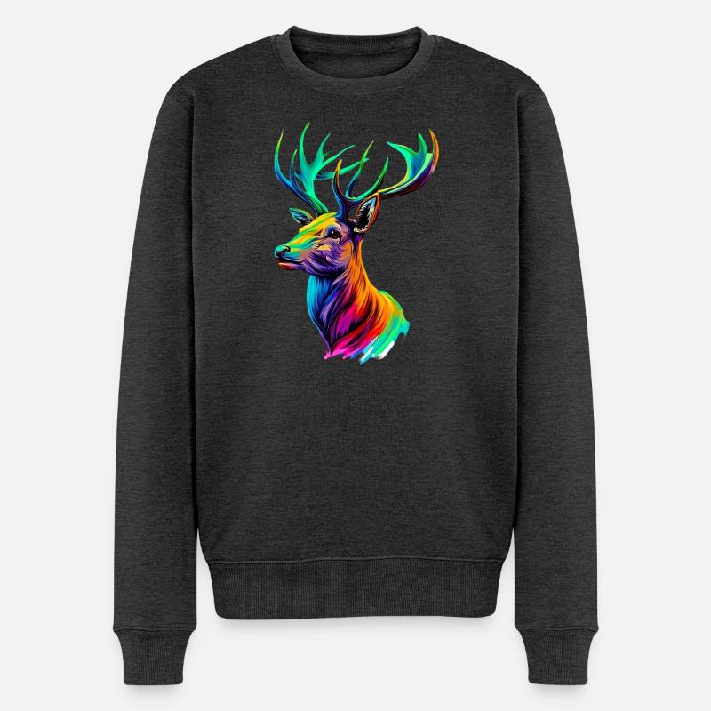Hirsch - Männer Premium Bio Pullover - Anthrazit meliert