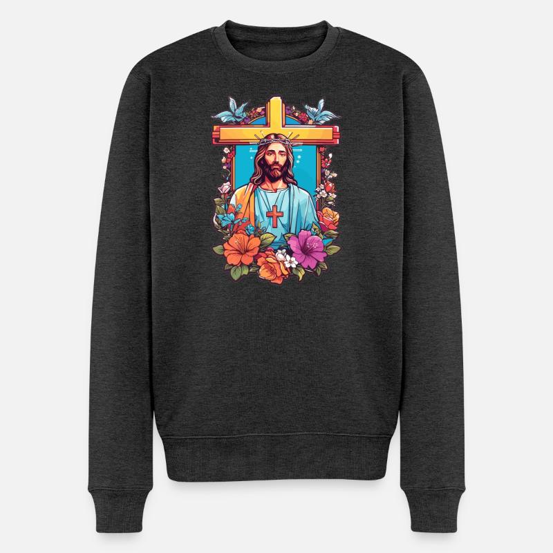 Jesus Christus - Männer Premium Bio Pullover - Anthrazit meliert