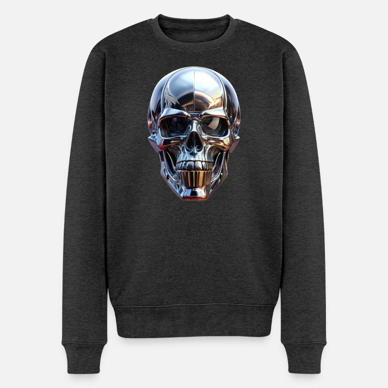 Chrom Schädel - Männer Premium Bio Pullover - Anthrazit meliert