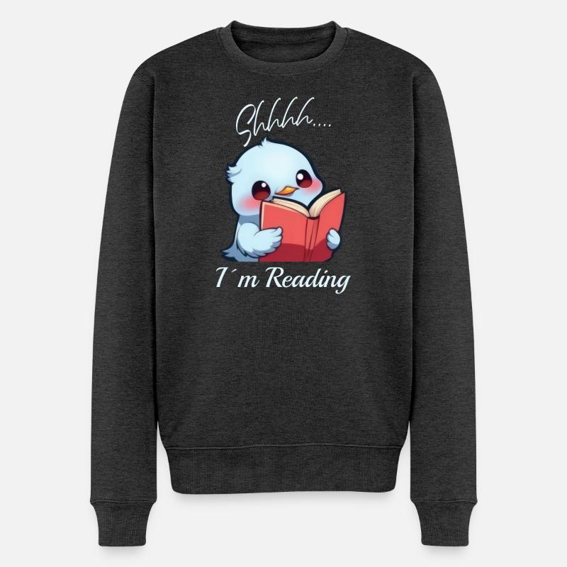Vogel mit Buch - Männer Premium Bio Pullover - Anthrazit meliert