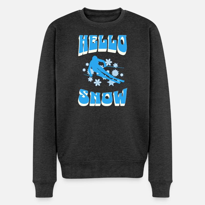 Hallo Schnee Skifahren Wintersport - Männer Premium Bio Pullover - Anthrazit meliert
