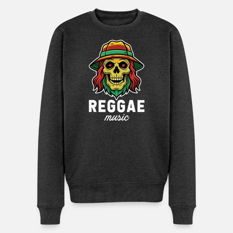 Rastafari-Totenkopf mit Reggae-Hut - Männer Premium Bio Pullover - Anthrazit meliert