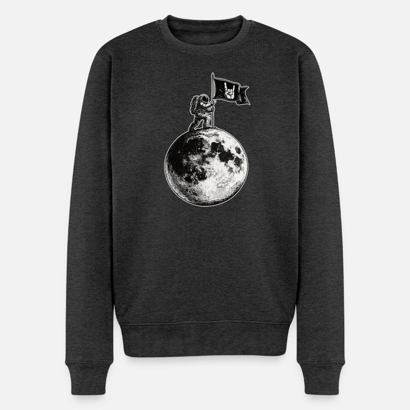 Mond mit Rockflagge - Männer Premium Bio Pullover - Anthrazit meliert