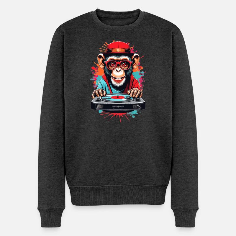 Affen DJ - Männer Premium Bio Pullover - Anthrazit meliert