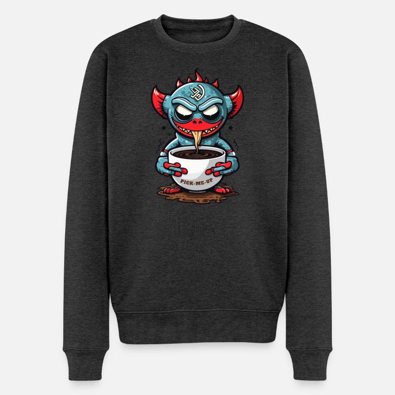 Kaffee Monster - Männer Premium Bio Pullover - Anthrazit meliert