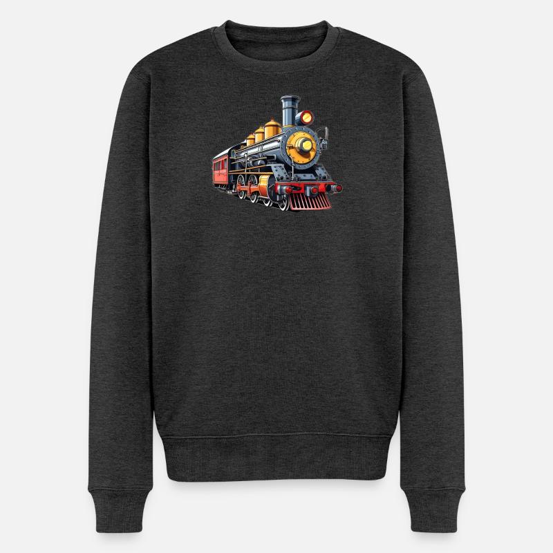 Dampfzug Cartoon Nostalgie - Männer Premium Bio Pullover - Anthrazit meliert
