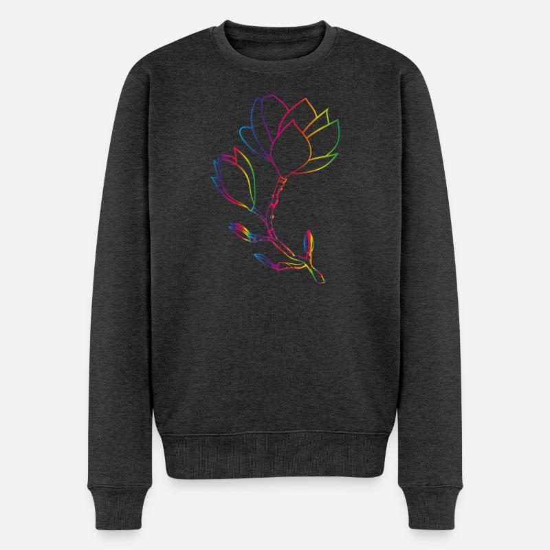 Bunte Magnolien-Linienzeichnung modern - Männer Premium Bio Pullover - Anthrazit meliert