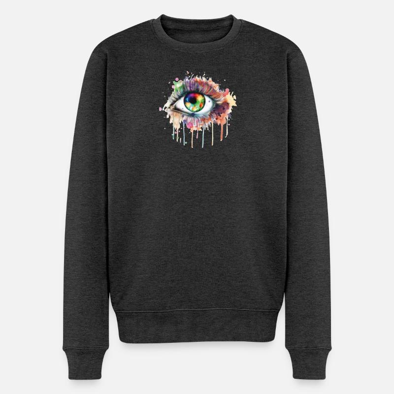 Œil arc-en-ciel Aquarelle Œil, Œil, Arc-en-ciel - Pull Premium bio Homme - anthracite chiné