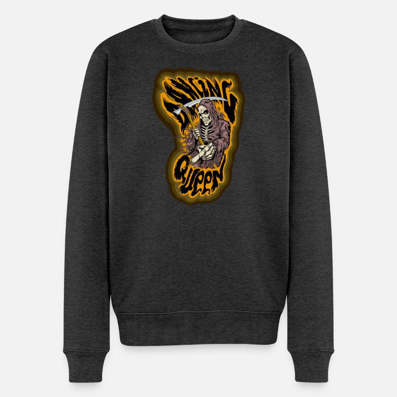 Todessensenmann mit Feuer - Männer Premium Bio Pullover - Anthrazit meliert