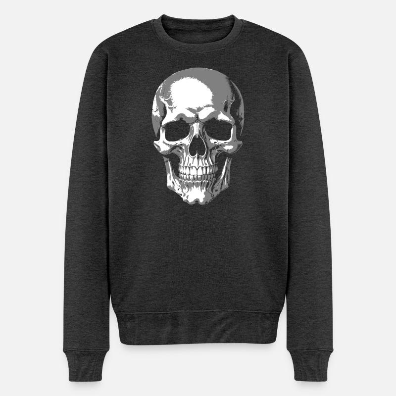 Monochrome Schädel Grafik - Männer Premium Bio Pullover - Anthrazit meliert