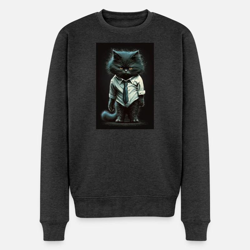 Kater im Businesshemd - Männer Premium Bio Pullover - Anthrazit meliert