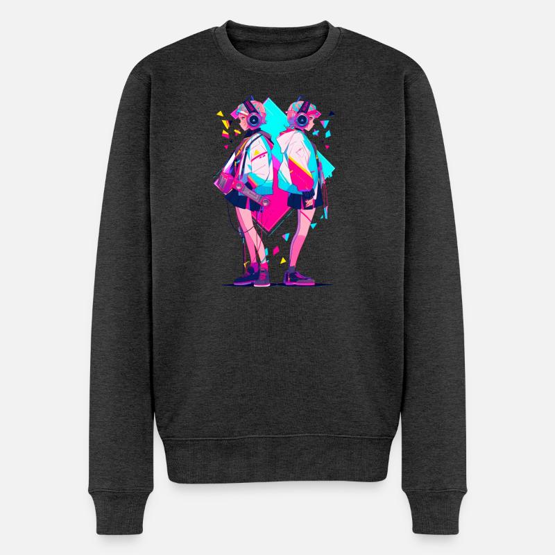 Anime Aesthetics Headphones Twins - Männer Premium Bio Pullover - Anthrazit meliert