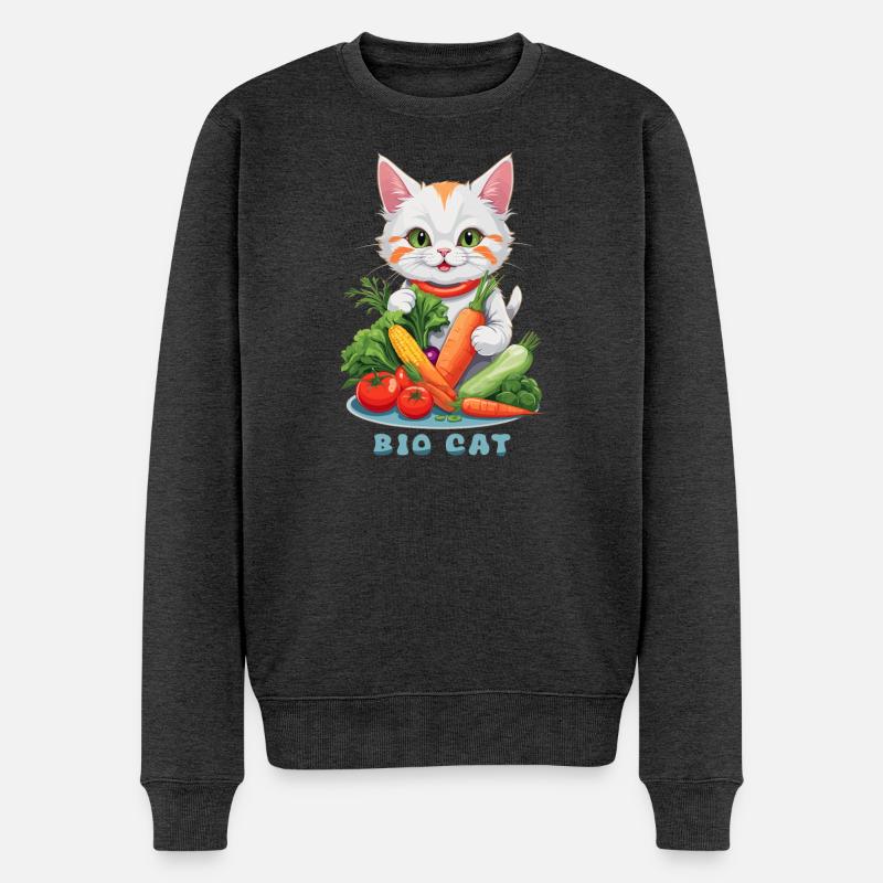 Bio Katze - Männer Premium Bio Pullover - Anthrazit meliert