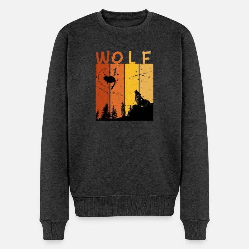 Retro-Wolf - Männer Premium Bio Pullover - Anthrazit meliert