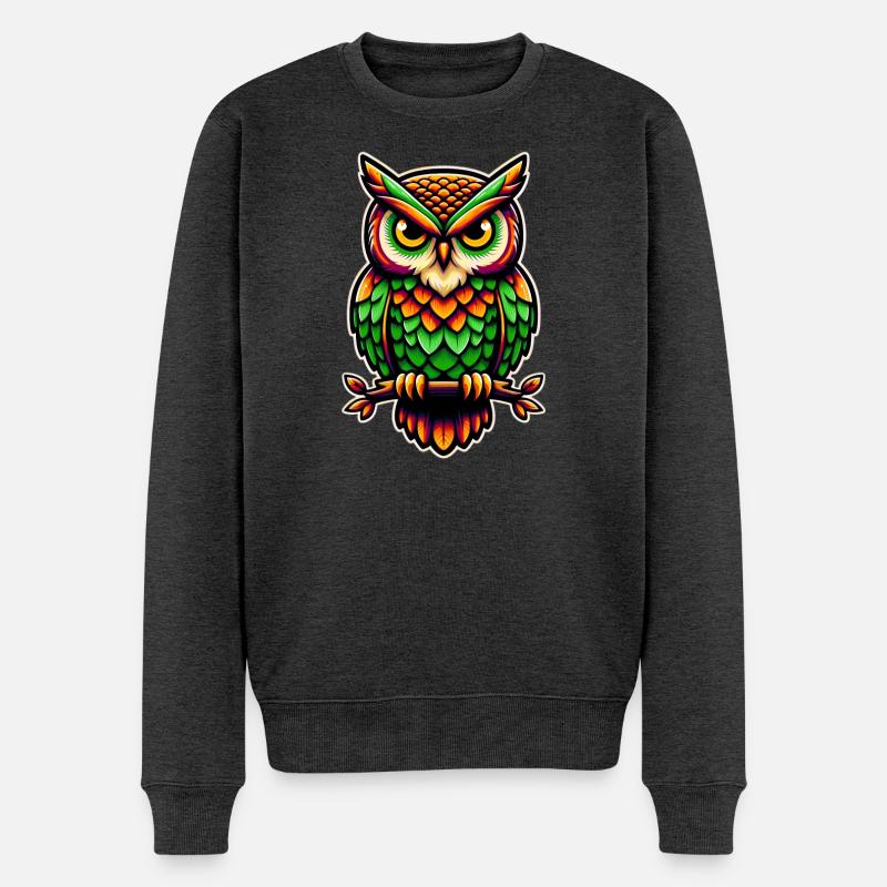Eule - Männer Premium Bio Pullover - Anthrazit meliert