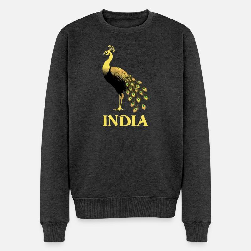 Pfau - Vogel Indiens - Männer Premium Bio Pullover - Anthrazit meliert