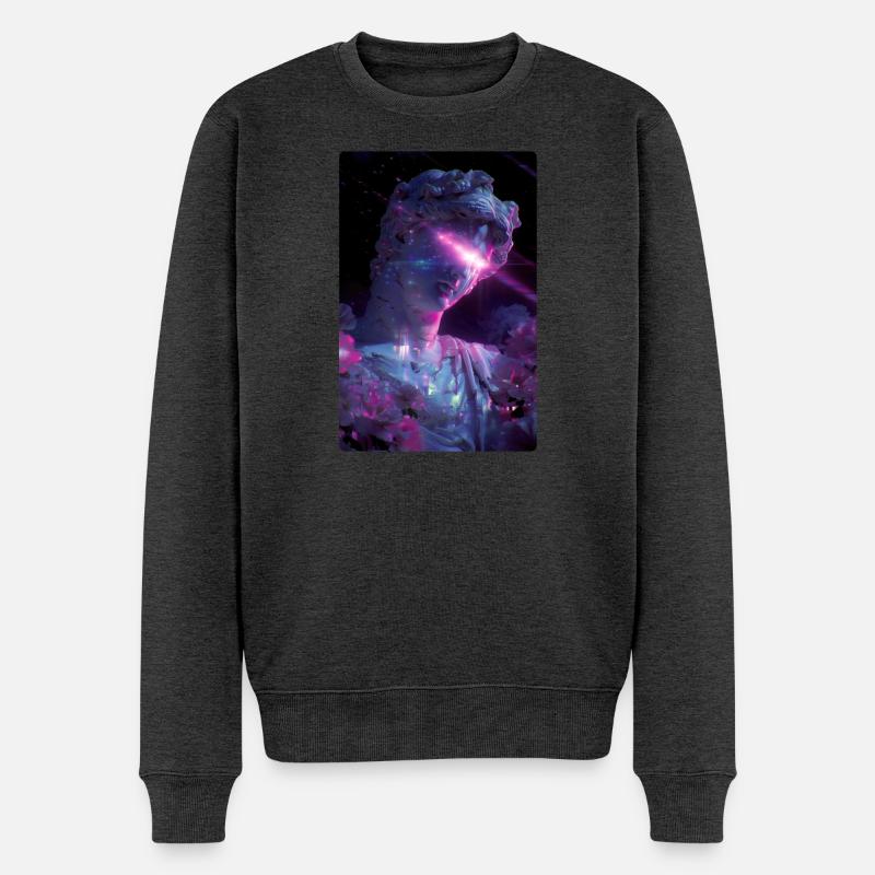Vaporwave Glitch Punk David Statue - Männer Premium Bio Pullover - Anthrazit meliert