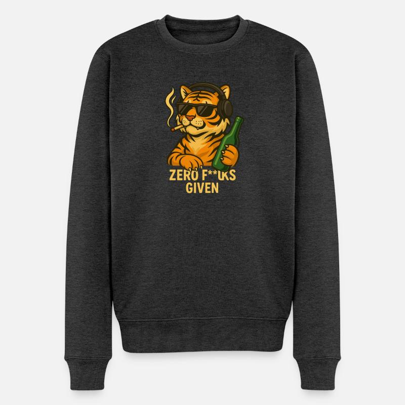 Badass Tiger – Zero F**ks Given - Männer Premium Bio Pullover - Anthrazit meliert