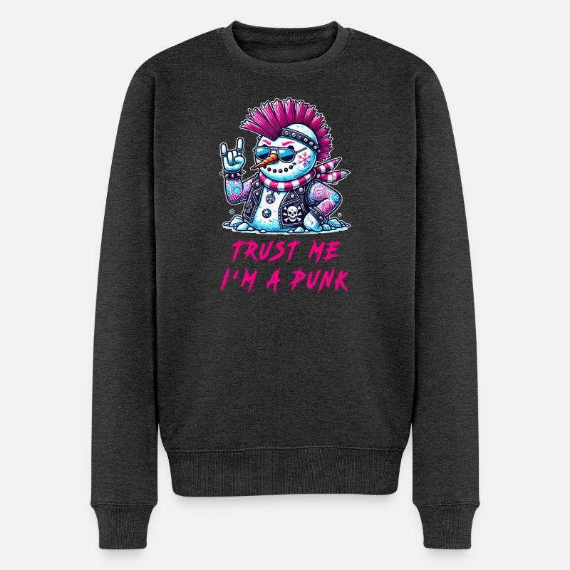 Punk Schneemann – Trust Me - Männer Premium Bio Pullover - Anthrazit meliert