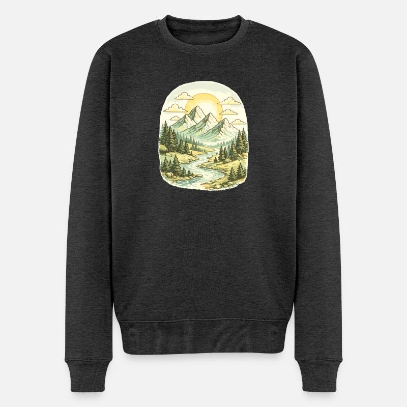 Bergpanorama Morgenlicht Waldfluss - Männer Premium Bio Pullover - Anthrazit meliert