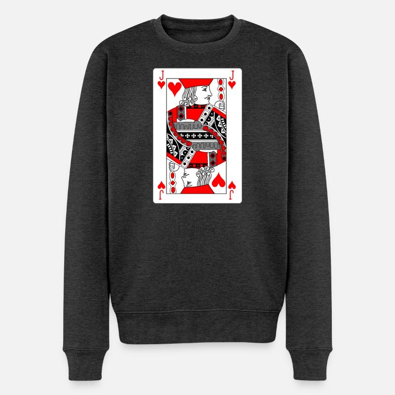 Spielkarte Herz-Bube - Männer Premium Bio Pullover - Anthrazit meliert