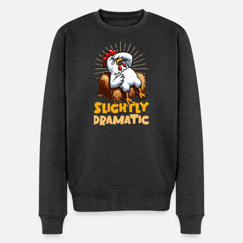 Slightly Dramatic – Huhn auf Heuballen - Männer Premium Bio Pullover - Anthrazit meliert