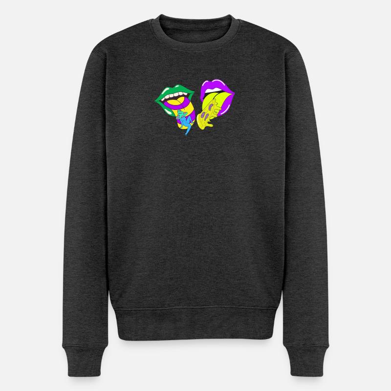 Lèvres psychédéliques avec de l’acide et des champignons - Pull Premium bio Homme - anthracite chiné