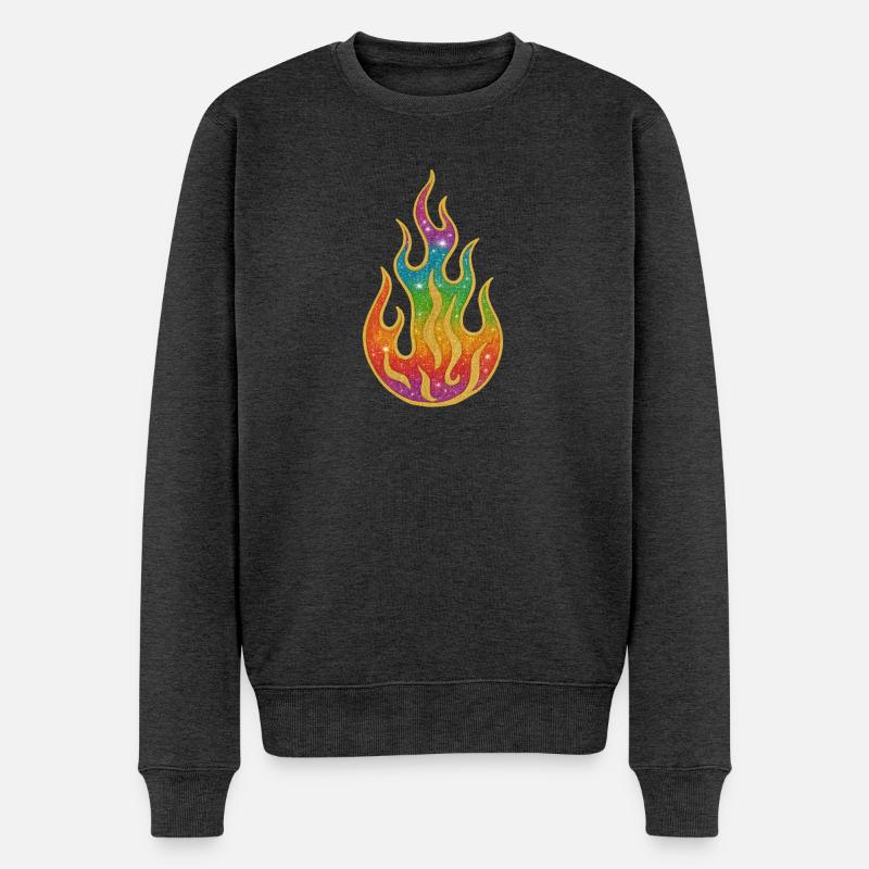 Feuer | Regenbogenflamme Glitzerpracht - Männer Premium Bio Pullover - Anthrazit meliert