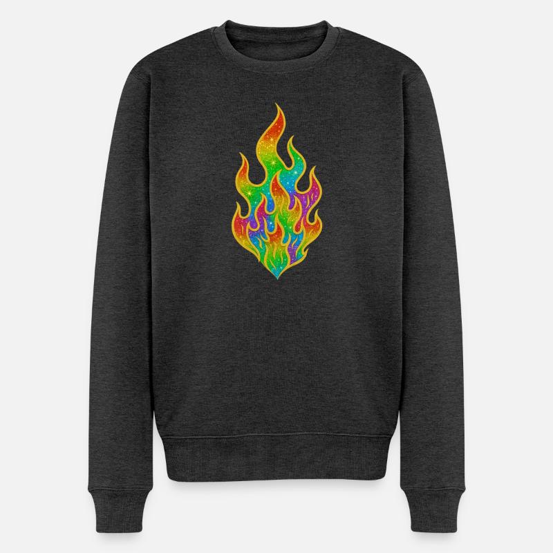 Regenbogenfeuer Glitzerflamme - Männer Premium Bio Pullover - Anthrazit meliert