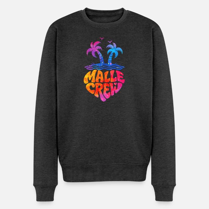Malle Crew Palmen Insel Vibes - Männer Premium Bio Pullover - Anthrazit meliert