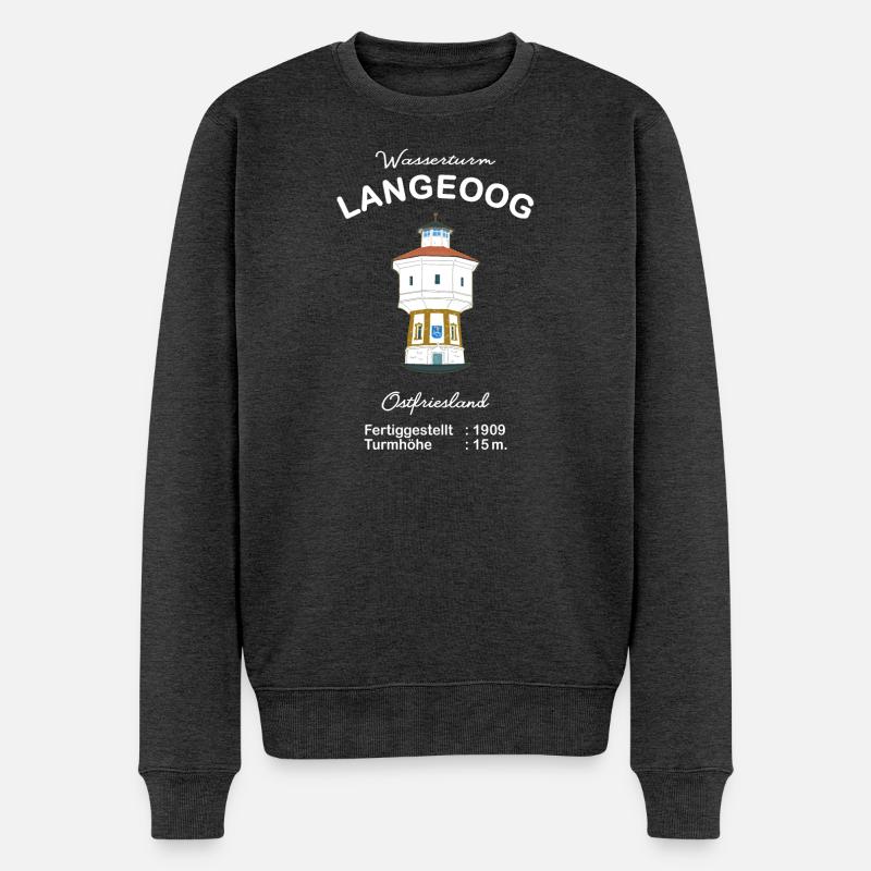 Insel Langeoog, Wasserturm, Wahrzeichen - Männer Premium Bio Pullover - Anthrazit meliert