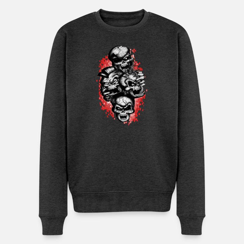Roter Totenkopf - Männer Premium Bio Pullover - Anthrazit meliert