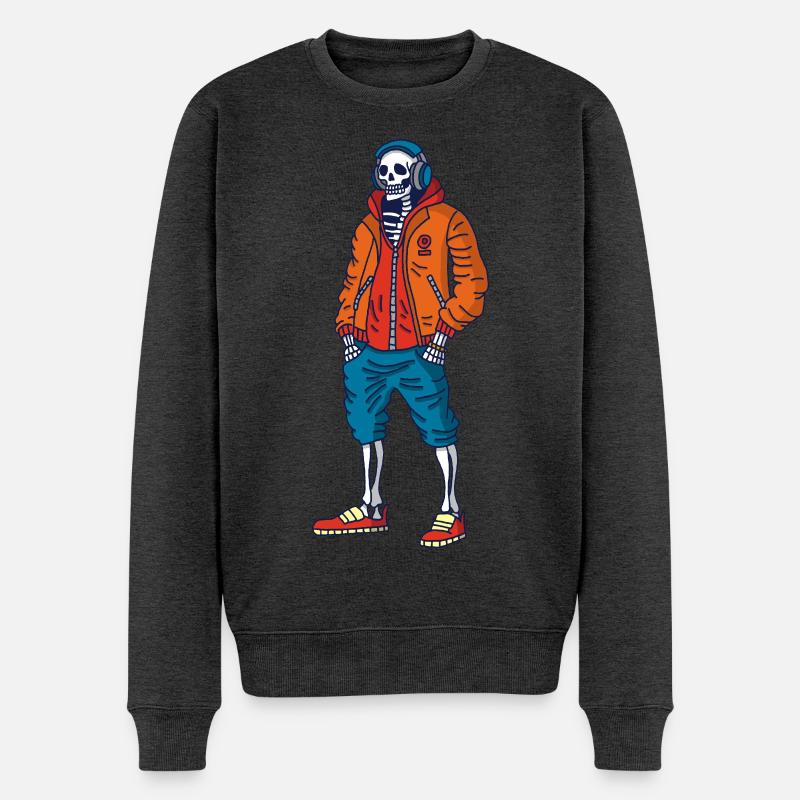 Musikliebendes Skelett - Männer Premium Bio Pullover - Anthrazit meliert