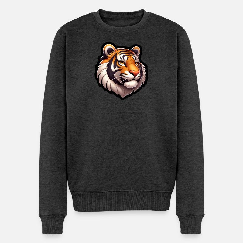 Tiger Kopf Comic - Männer Premium Bio Pullover - Anthrazit meliert