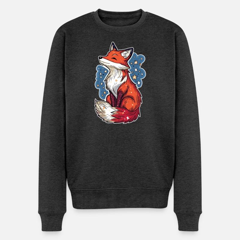 Fuchs und Sternenhimmel - Männer Premium Bio Pullover - Anthrazit meliert