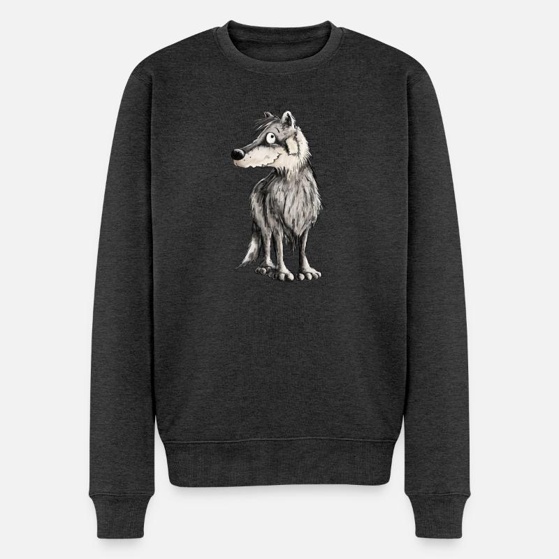 Lustiger Wolf I Comic Hund I Wölfe - Männer Premium Bio Pullover - Anthrazit meliert