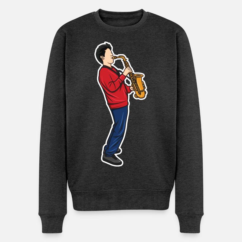Lustiger Saxophonjunge - Männer Premium Bio Pullover - Anthrazit meliert