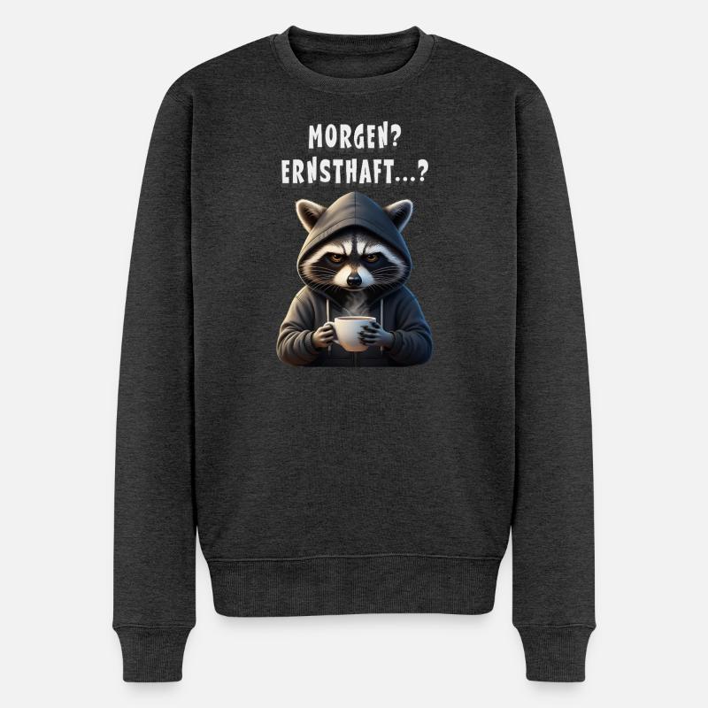 Morgenmuffel Waschbär mit Kaffee - Pull Premium bio Homme - anthracite chiné