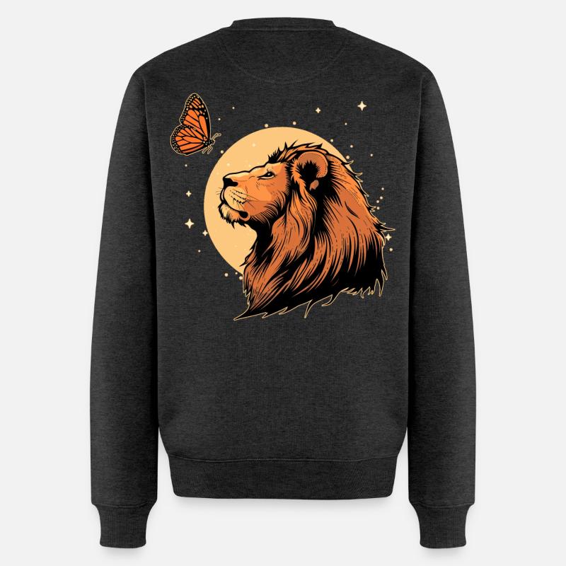 Lion avec papillon - Pull Premium bio Homme - anthracite chiné