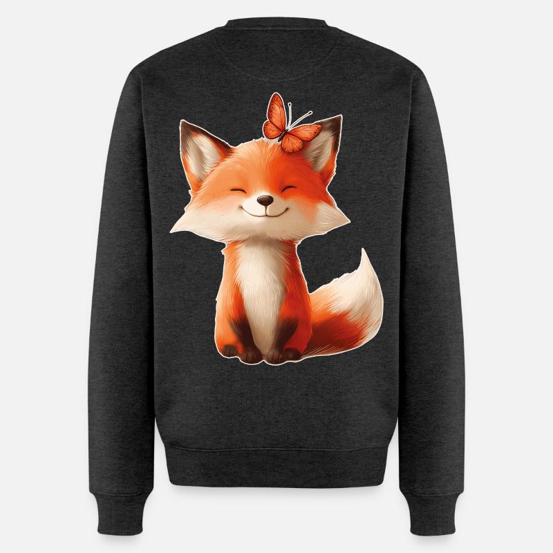 Fuchs mit Schmetterling - Männer Premium Bio Pullover - Anthrazit meliert