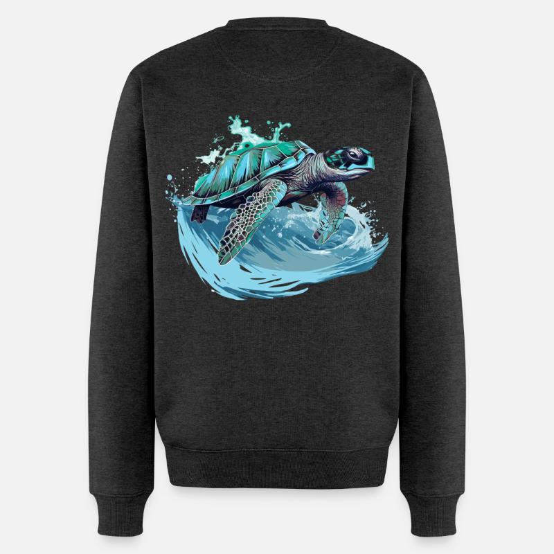 Danse des vagues de tortues néon - Pull Premium bio Homme - anthracite chiné
