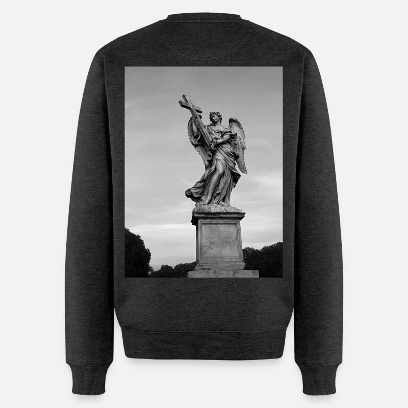Statue d’ange avec croix grise - Pull Premium bio Homme - anthracite chiné