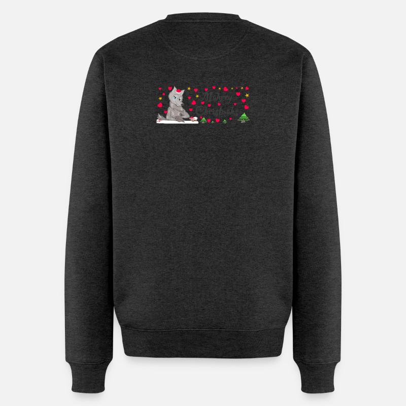 Kultiger Wolf Weihnachten, MÄHrry Christmähs Herz - Männer Premium Bio Pullover - Anthrazit meliert