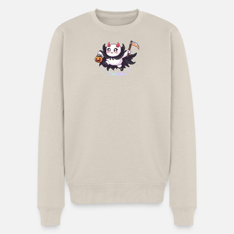 Pixel Halloween Demon avec Jack-o-lantern - Pull Premium bio Homme - beige