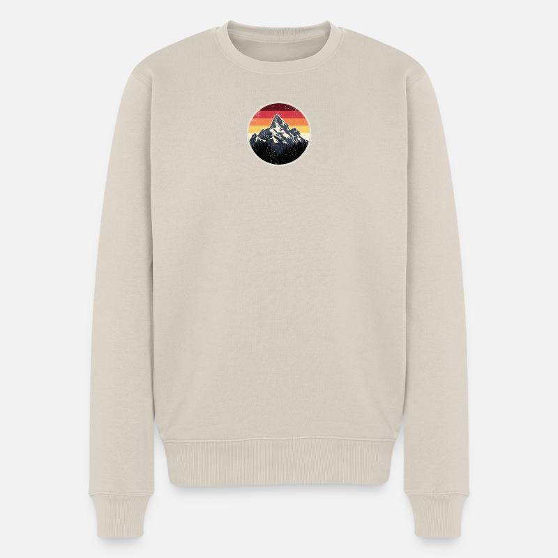 Mountain Sunset Retro Abzeichen - Männer Premium Bio Pullover - Beige