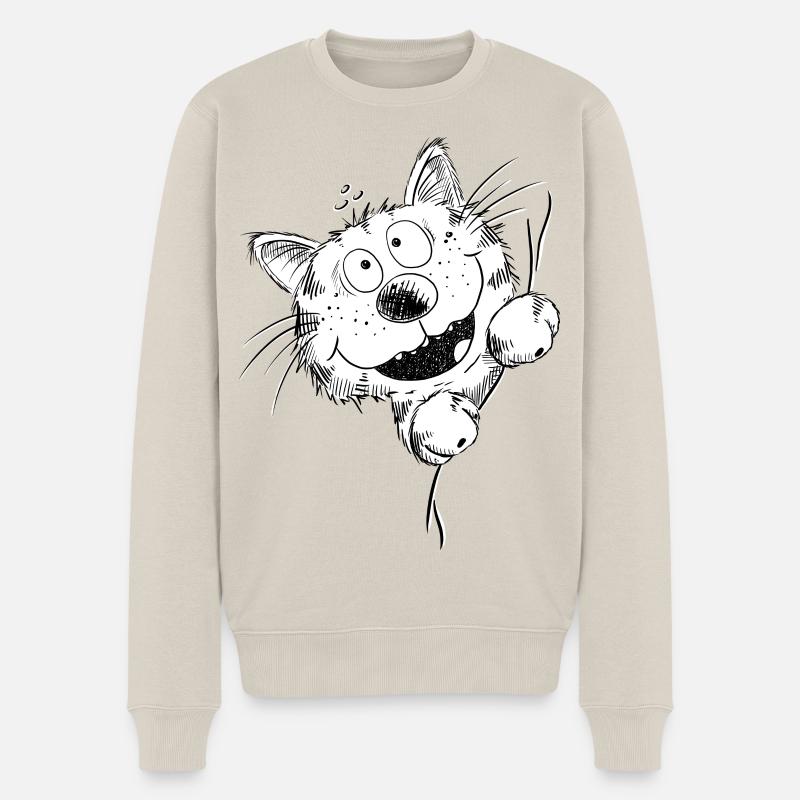 Lustige Katze Lacht - Männer Premium Bio Pullover - Beige