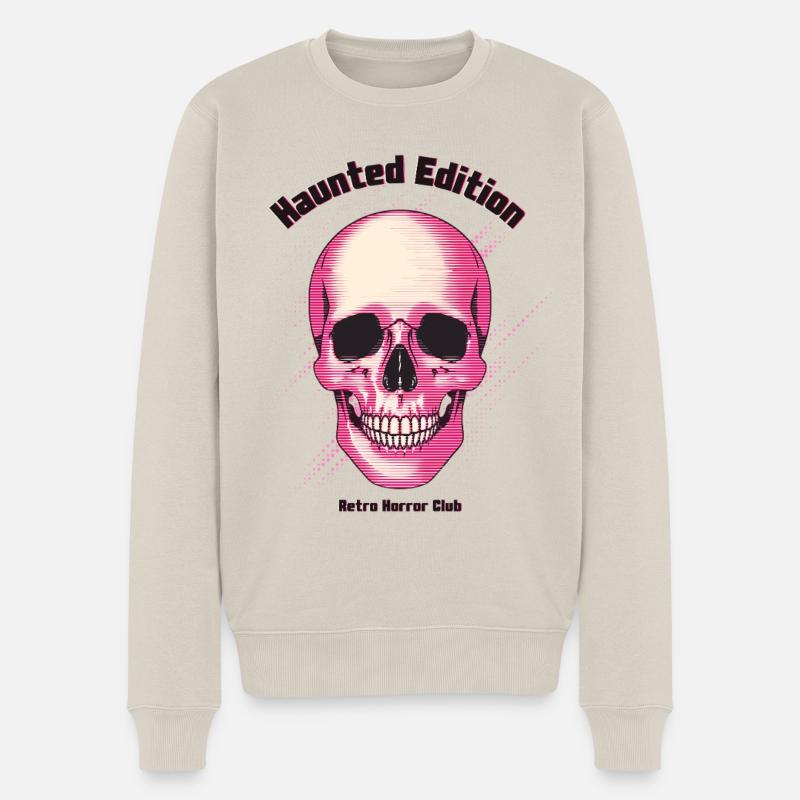 Retro Horror Totenkopf - Männer Premium Bio Pullover - Beige