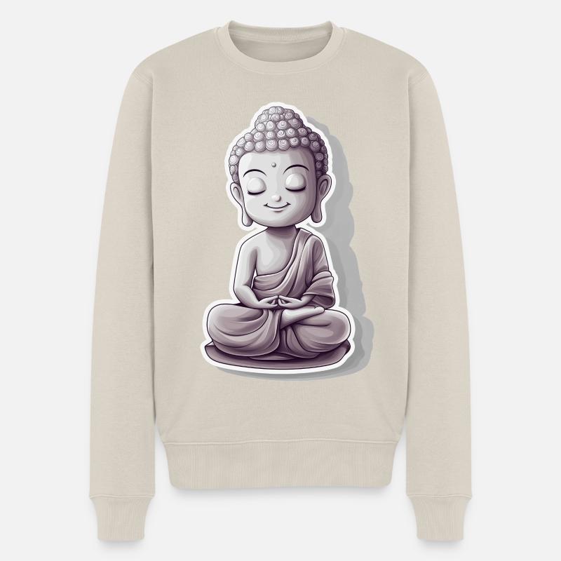 Meditierender Buddha mit ruhigem Ausdruck - Männer Premium Bio Pullover - Beige