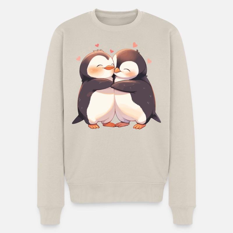 Pinguin Herz Liebe Süß Umarmung Pinguinliebe - Männer Premium Bio Pullover - Beige