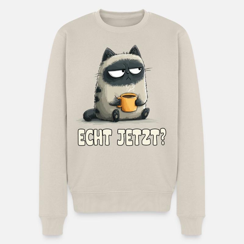 Grummelkatze mit Kaffee - Pull Premium bio Homme - beige